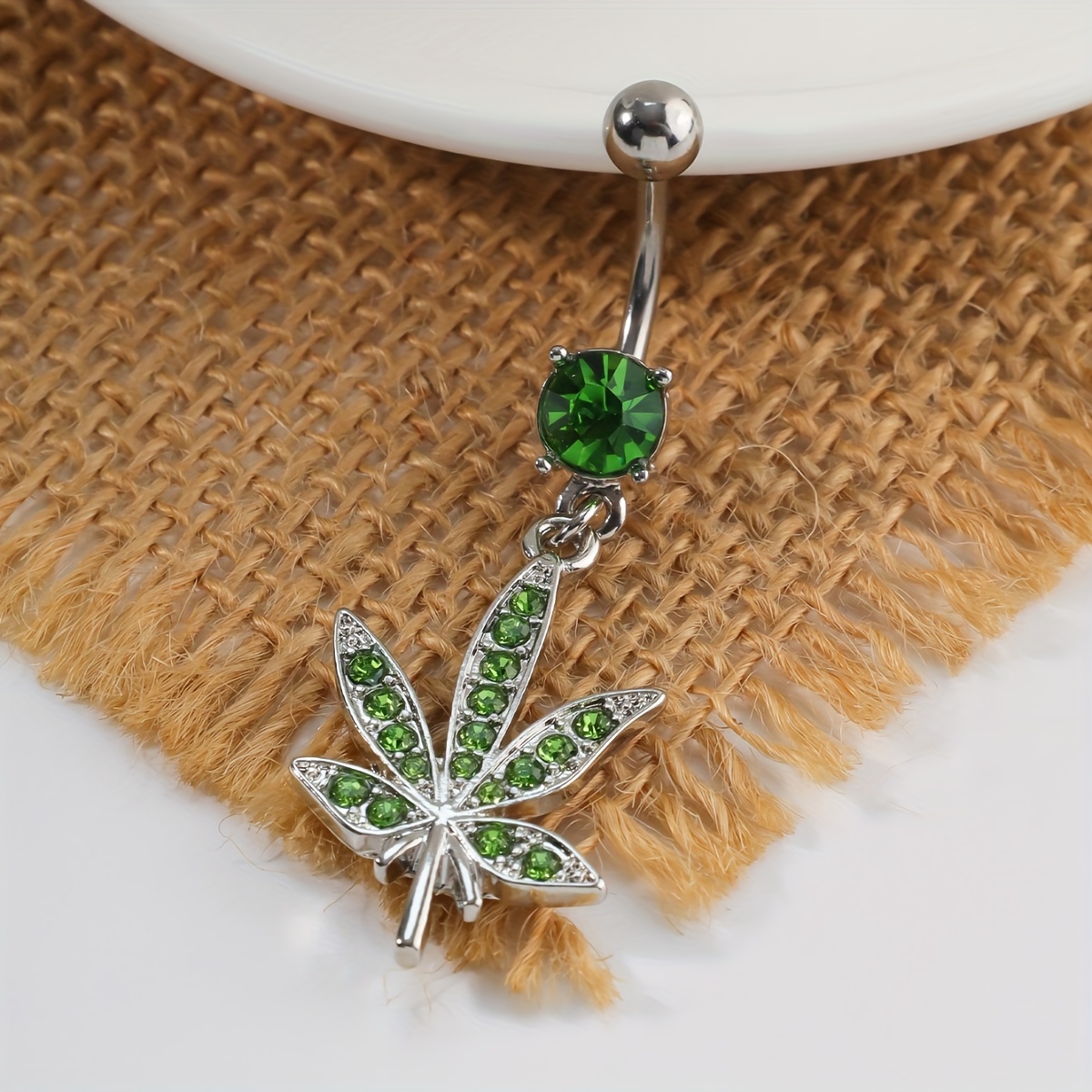 Green Rhinestone Bohemian Belly Button Ring